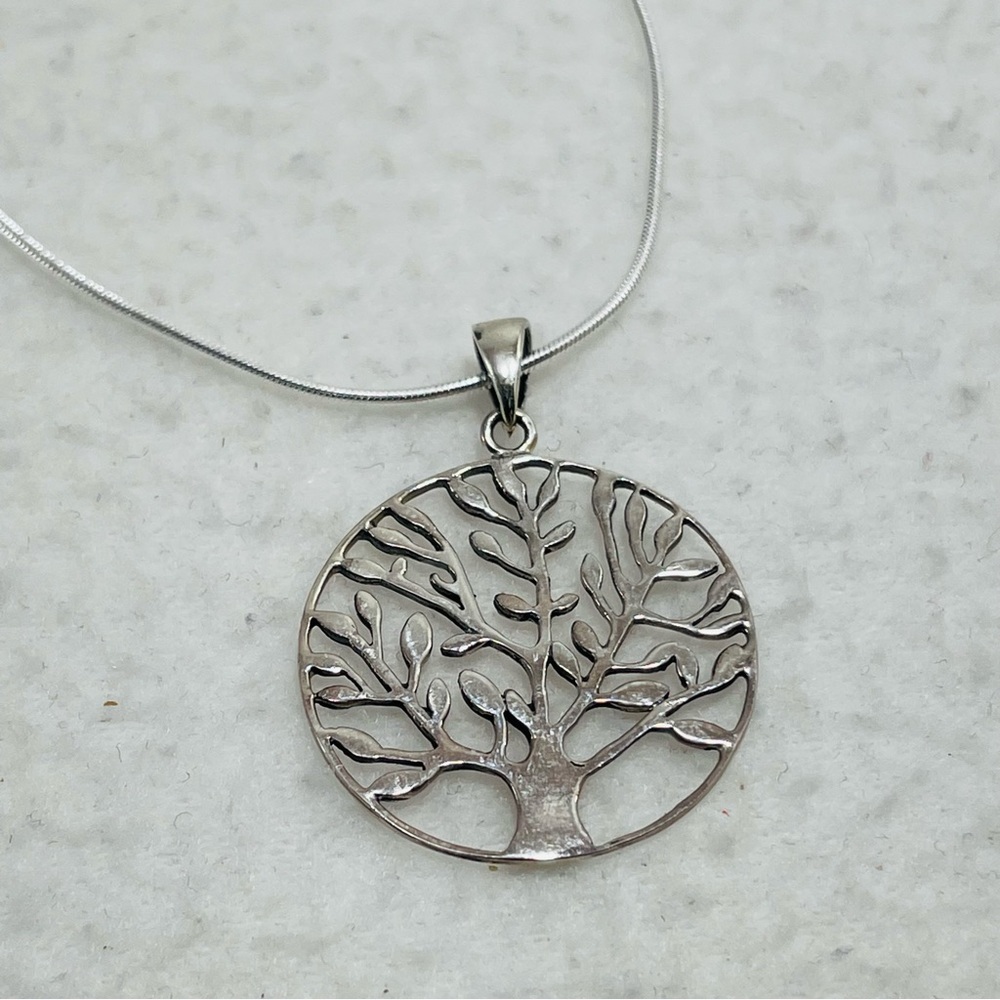 Tree of Life Pendant Necklace Chain 925 Real Sterling Silver Craft Big Round Hip